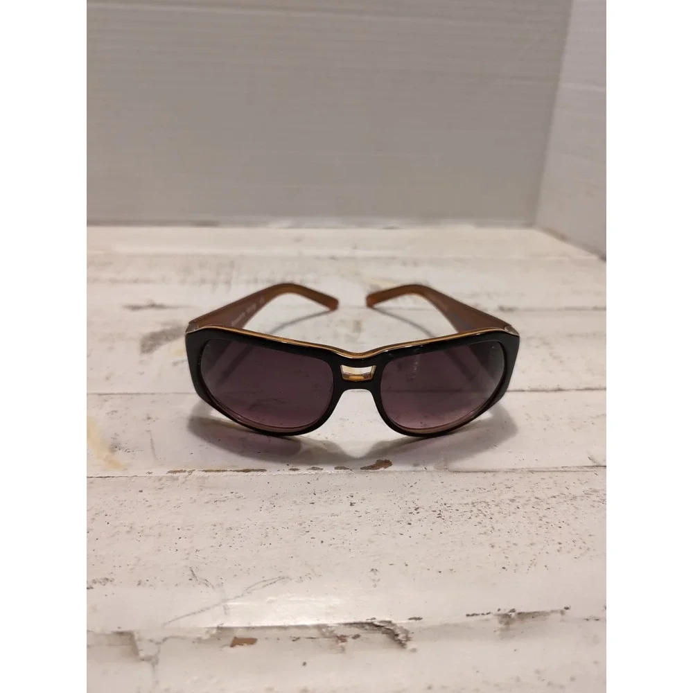 Vtg. Paul Frank Le Sabre Burg Burgundy Gold Sunglasses Oversized Cutout Bridge